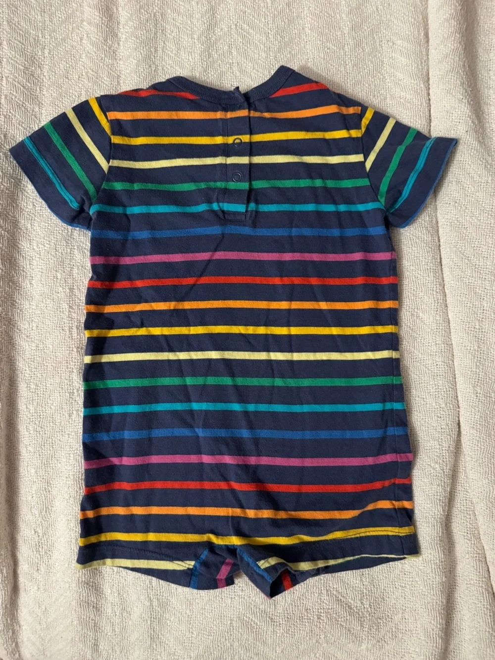 Primary | 12-18 months, Navy Rainbow Stripe Short Romper
